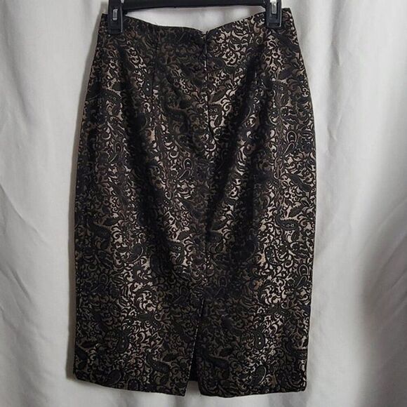 Worthington sz 4 Lace Overlay gold Pencil Skirt black gold zip up vintage EUC - Picture 4 of 8
